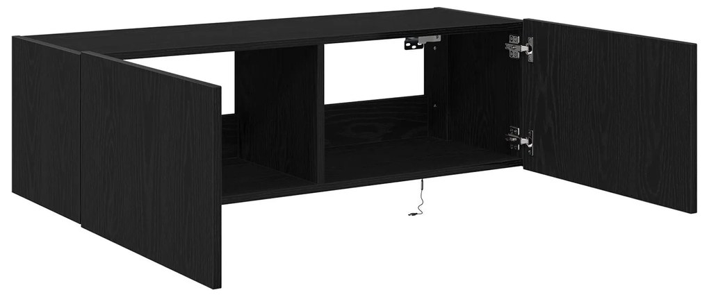 Armário de TV vidaXL com Luzes LED Carvalho Preto 100x35x31 cm