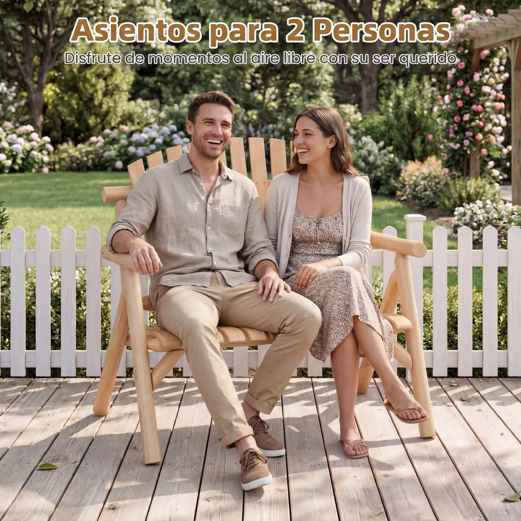 Banco de Jardim para 2 Pessoas, 115 x 80 x 106 cm, Encosto Alto, Natural