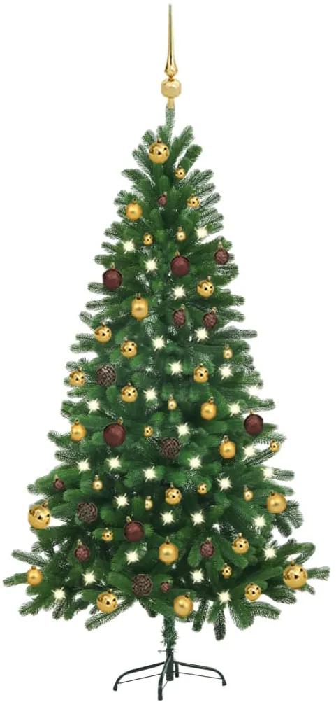 3077554 vidaXL Árvore de Natal artificial com luzes LED e bolas 150 cm verde