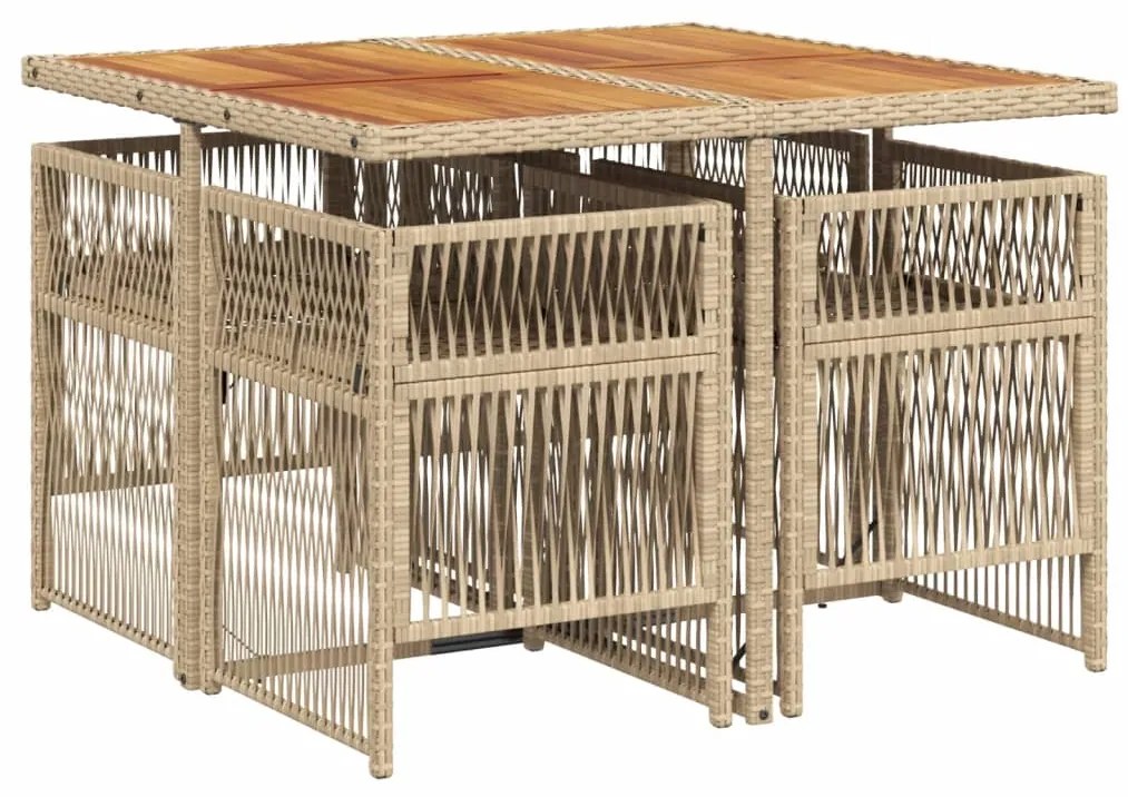 5 pcs conjunto de jantar p/ jardim com almofadões vime PE bege