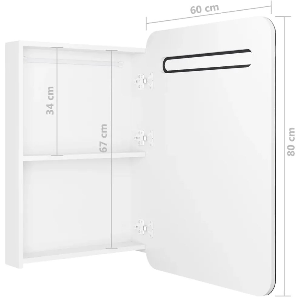 Armário espelhado casa de banho LED 60x11x80cm branco brilhante