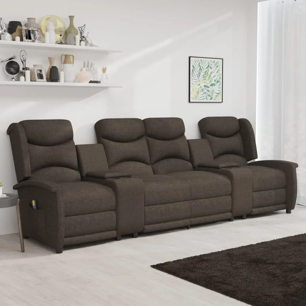 vidaXL Poltrona massagem 4 lug. reclinável c/ suportes copo castanho