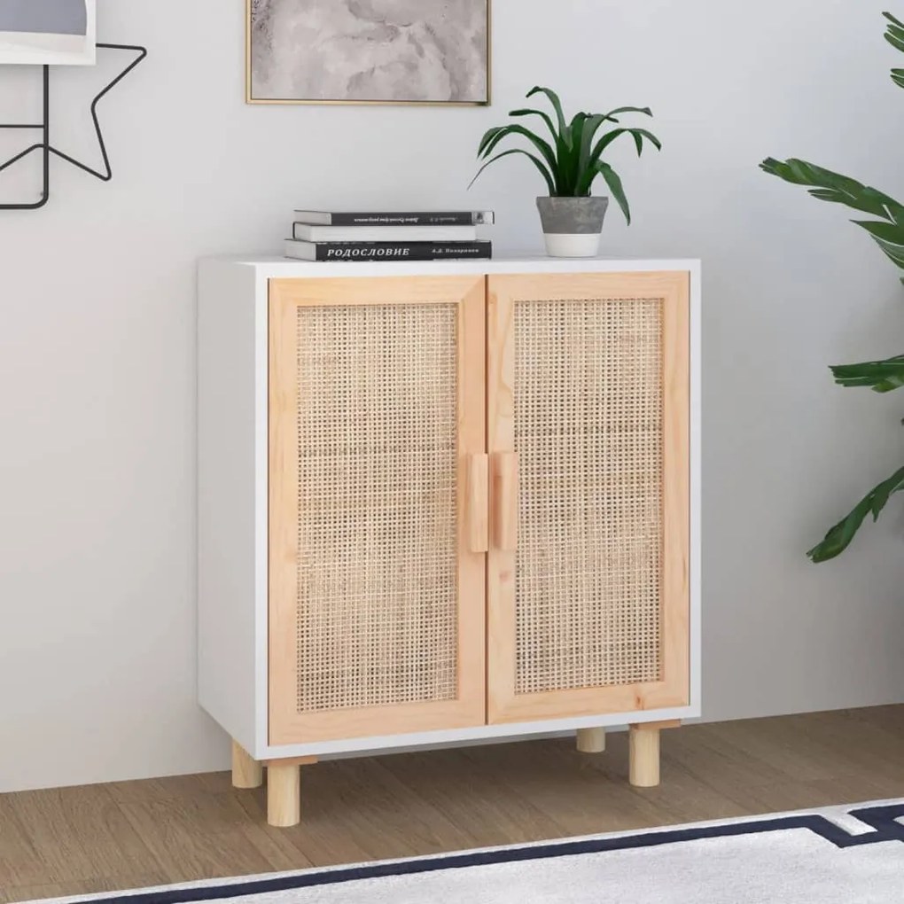 Aparador 60x30x70 cm madeira pinho maciça/vime natural branco