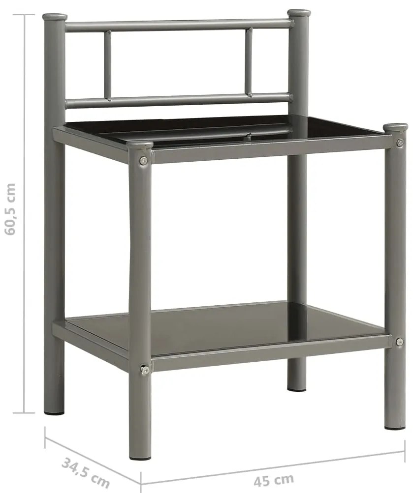 Mesas de cabeceira 2 pcs metal cinzento e vidro preto