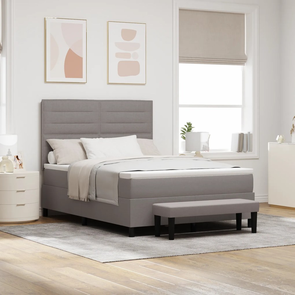 vidaXL Cama Box Spring com Colchão e Banco Taupe 140x190 cm Tecido