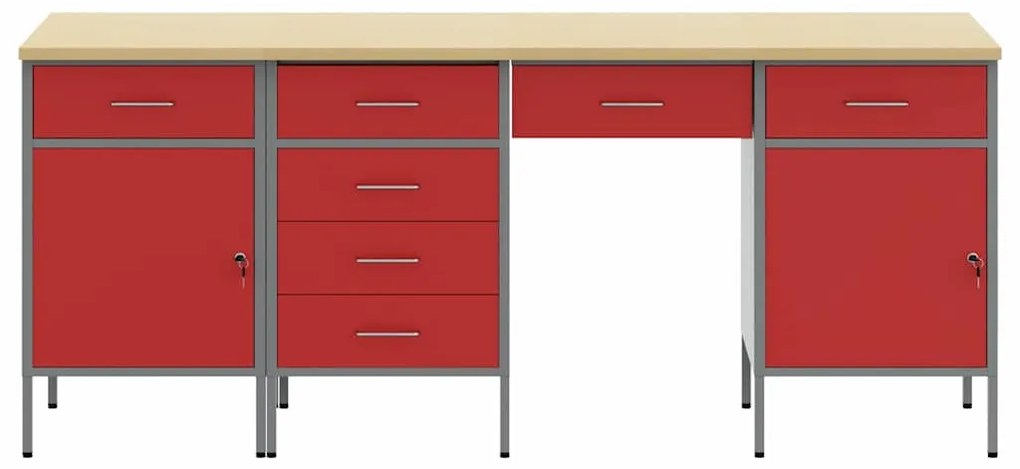 Conjunto de Armário e Mesa de Trabalho VidaXL 4 Peças Vermelho em Made
