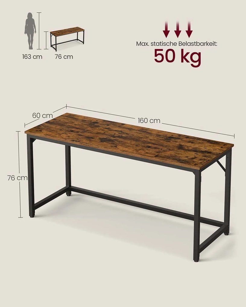Secretaria para computador para o escritório em casa 60 x 160 x 76 cm Castanho vintage-preto