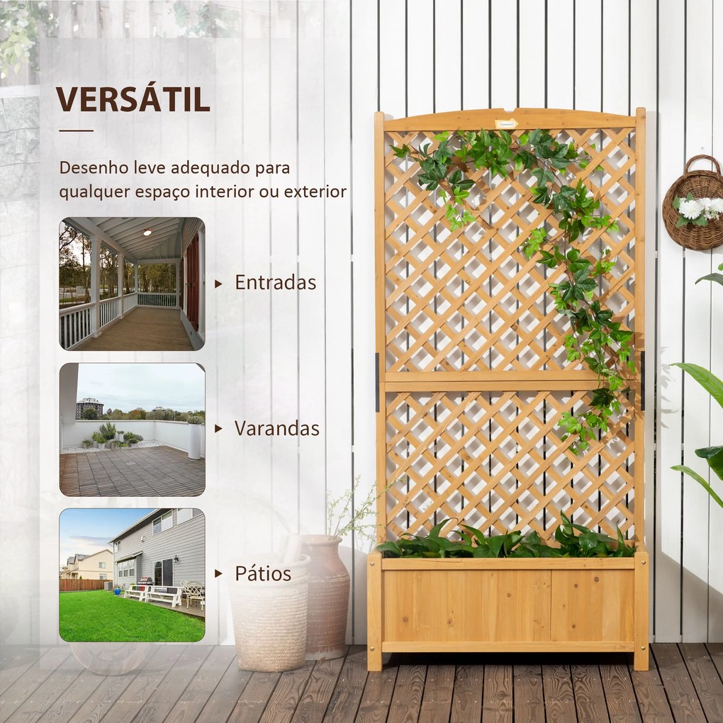 Outsunny Floreira de Jardim com Treliça Caixa de Plantio com Suporte para Plantas Trepadeiras para Cultivo de Plantas Flores para Pátio Terraço Varanda 90x45x180cm Madeira