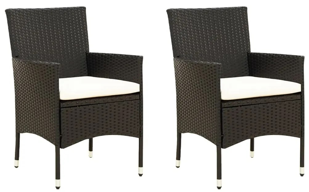316680 vidaXL Cadeiras de jardim com almofadões 2 pcs vime PE preto