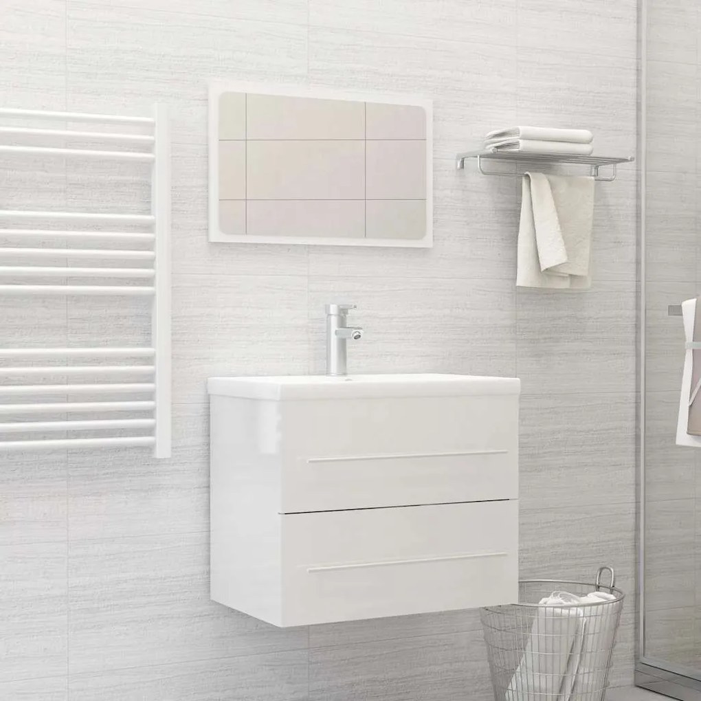 vidaXL 2pcs conj. móveis casa banho derivados madeira branco brilhante