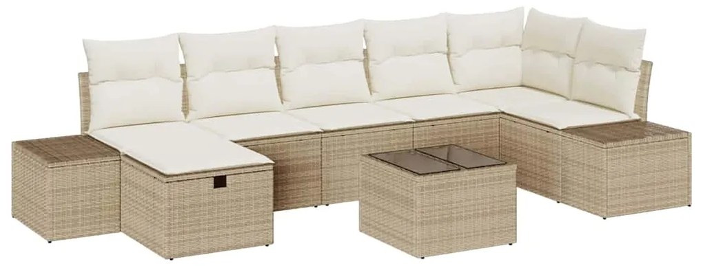 Conjunto de Sofá de Jardim de 8 Peças com Almofadas Bege de Polirattan