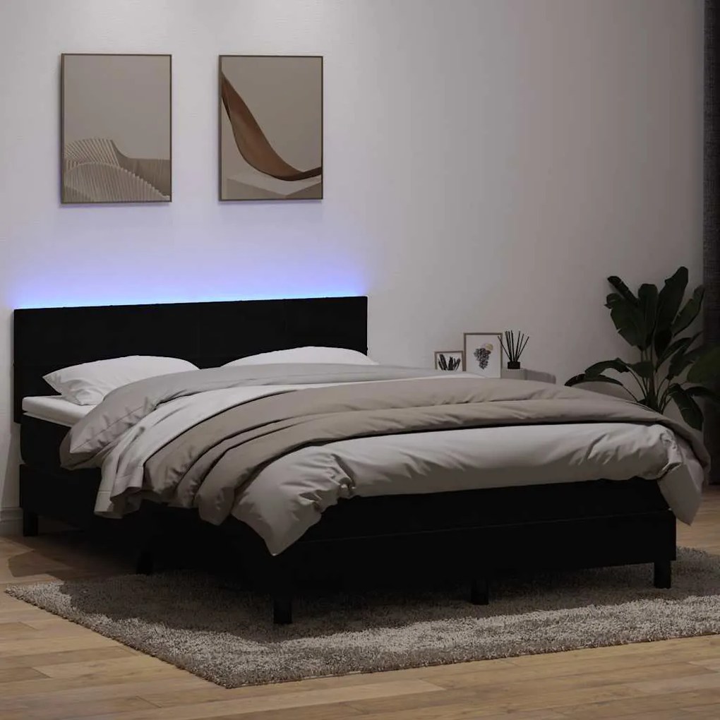 vidaXL Cama box spring c/ colchão e LED 160x220 cm veludo preto