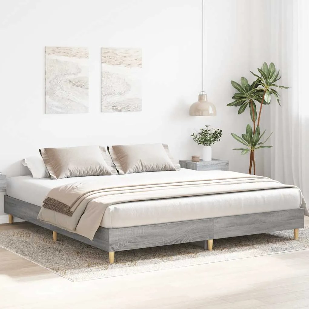 Estrutura de cama sem colchão 200x200 cm cinzento sonoma