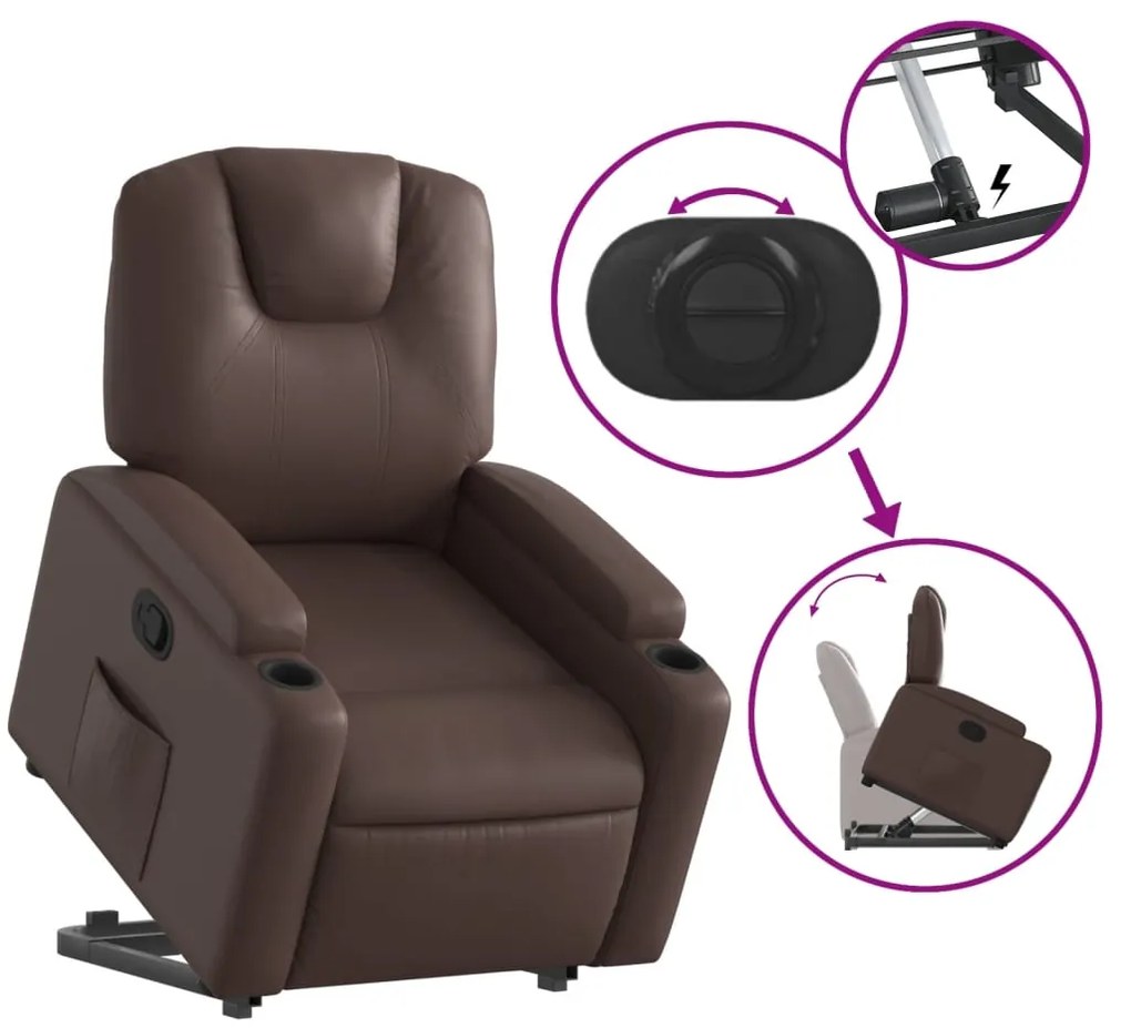 Poltrona reclinável elevatória couro artificial castanho