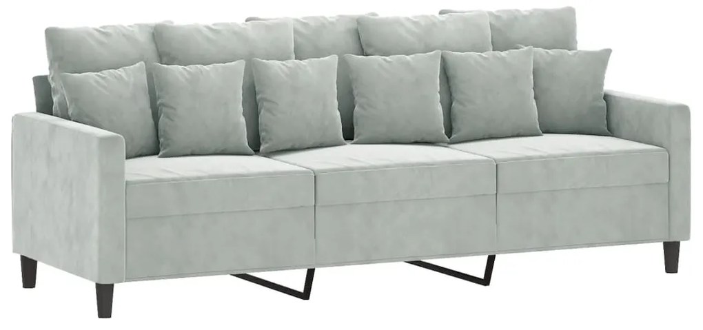 3 pcs conjunto de sofás com almofadões veludo cinzento-claro