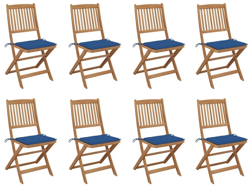 vidaXL Cadeiras de exterior dobráveis c/ almofadões 8pcs acácia maciça