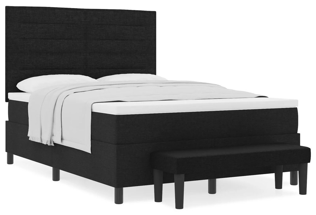 Cama Box com Colchão & Banco Preto 160x200 cm Tecido