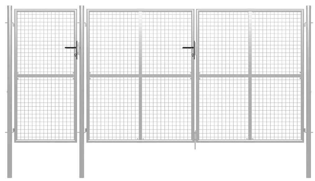 vidaXL Portão de jardim em aço 400x150 cm prata