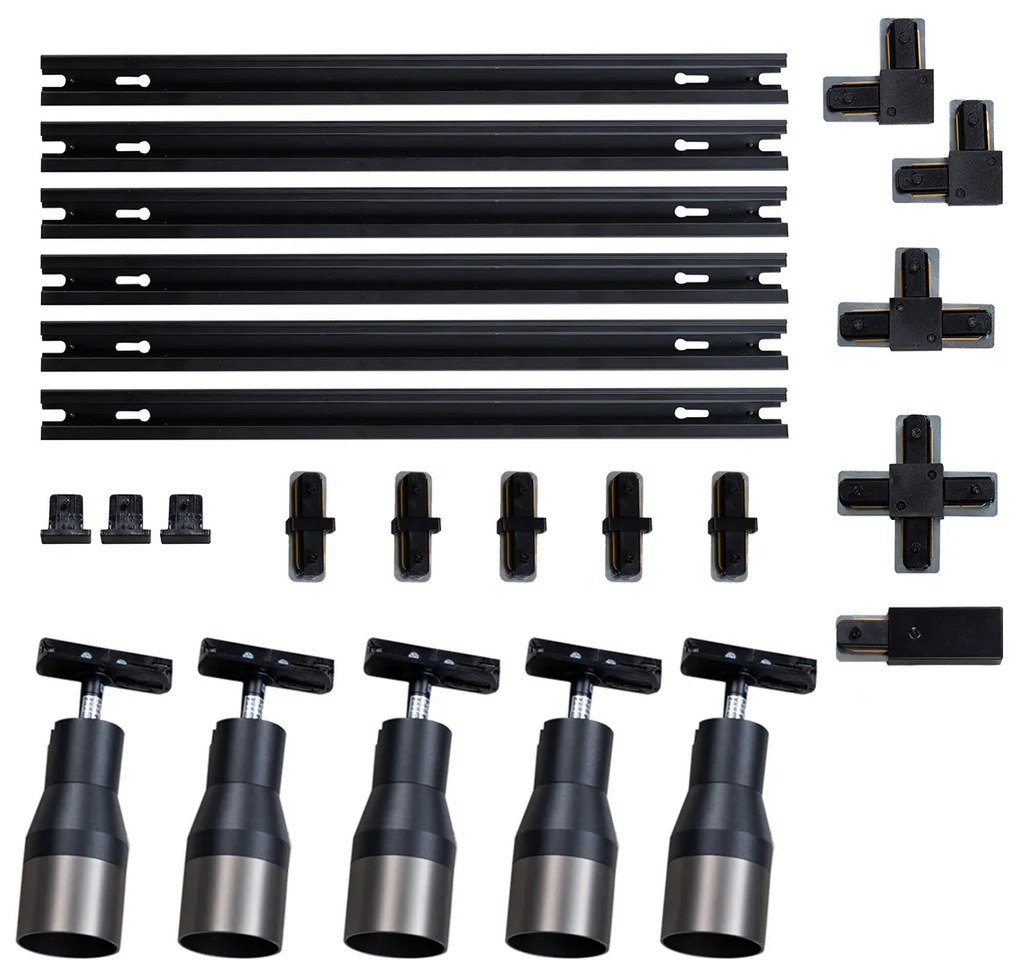 Sistema de iluminação de trilho moderno com 5 focos Gunmetal monofásicos - Iconic Kohua