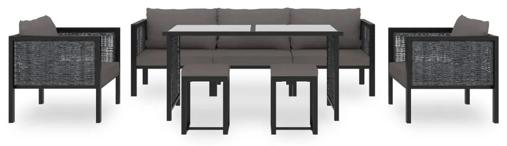 8 pcs conjunto lounge de jardim c/ almofadões vime PE antracite