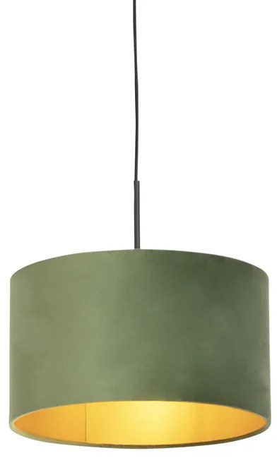 Candeeiro de suspensão com abajur de veludo verde com dourado 35 cm - Combi Country / Rústico,Rústico