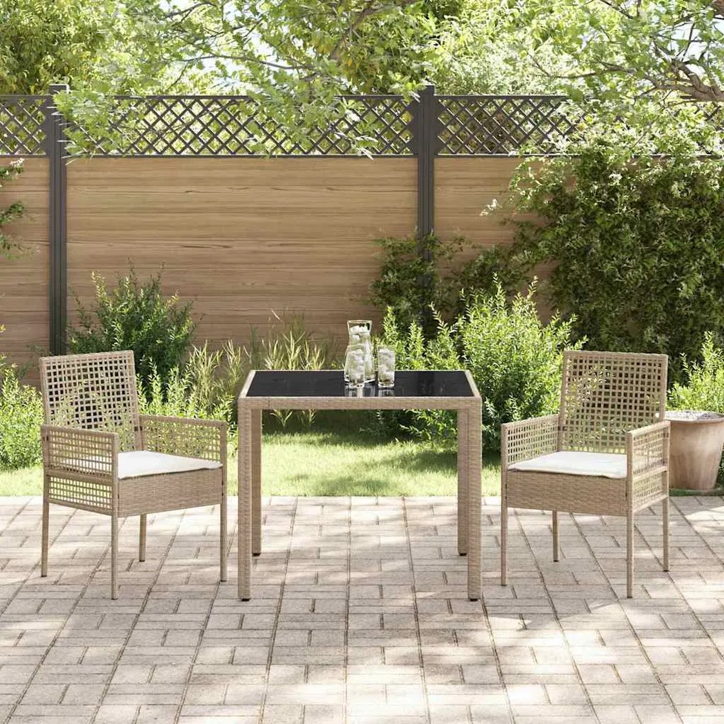 Conjunto de Jantar para Jardim 3 pcs Bege 90 x 90 x 75 cm