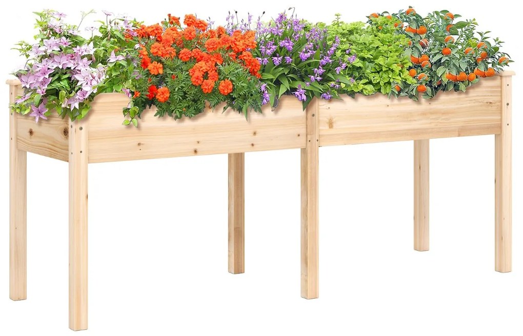 Floreira elevada com separador e 8 orifícios de drenagem para vegetais e flores para jardim ou terraço 184 x 58 x 77 cm Natural