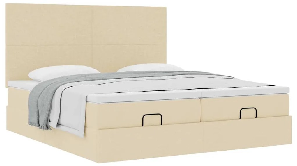 Estrutura de cama otomana com colchões tecido creme 200x200cm