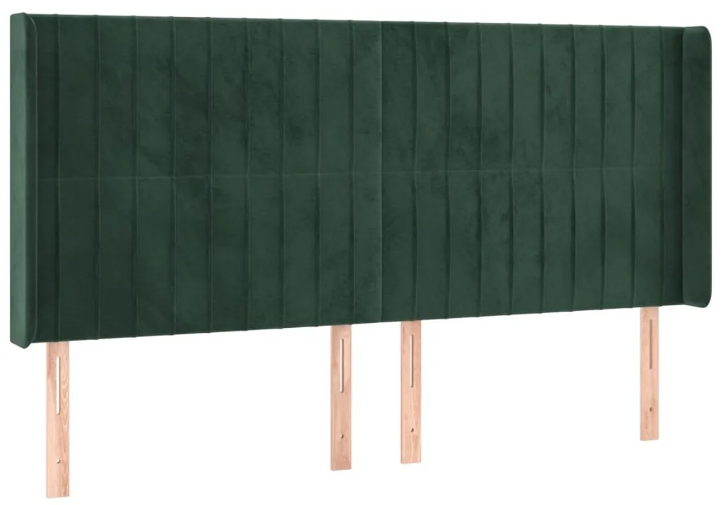 Cama box spring c/ colchão/LED 180x200 cm veludo verde-escuro