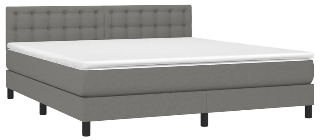 Cama box spring c/ colchão e LED 180x200 cm tecido cinza-escuro