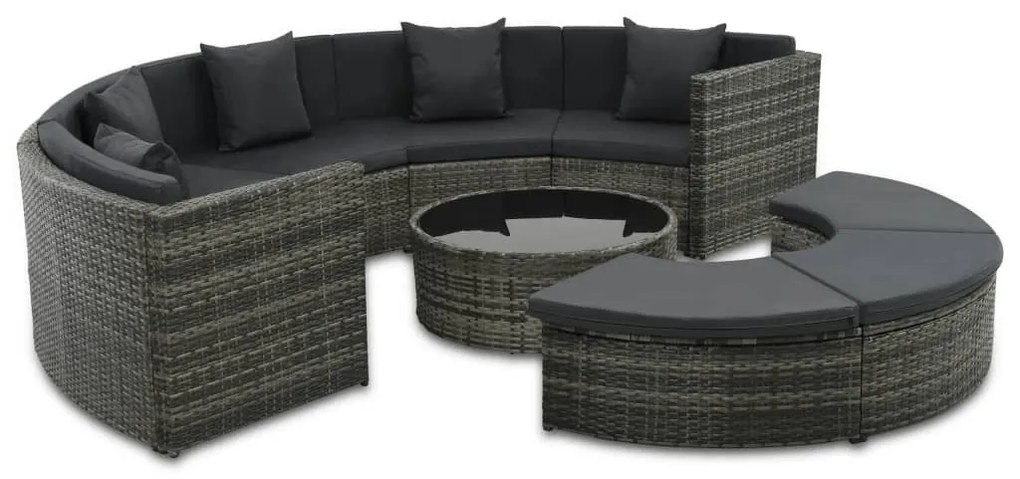 vidaXL 7 pcs conjunto lounge de jardim c/ almofadões vime PE cinzento