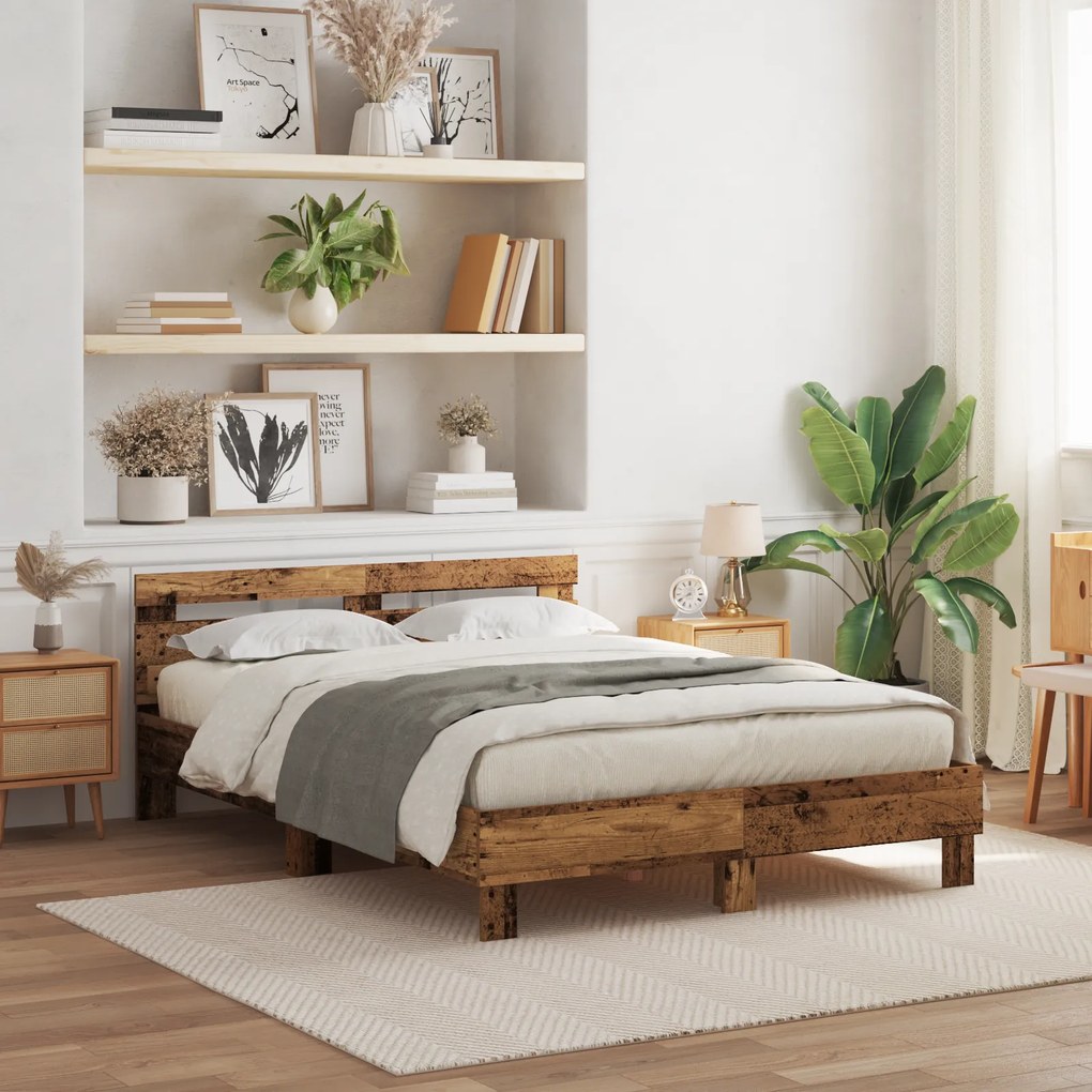 vidaXL Estrutura de Cama de Madeira Madeira Recuperada 140 x 190 cm