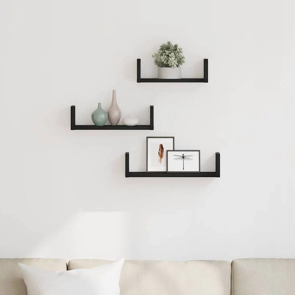 Prateleiras parede 3 pcs derivados madeira carvalho preto