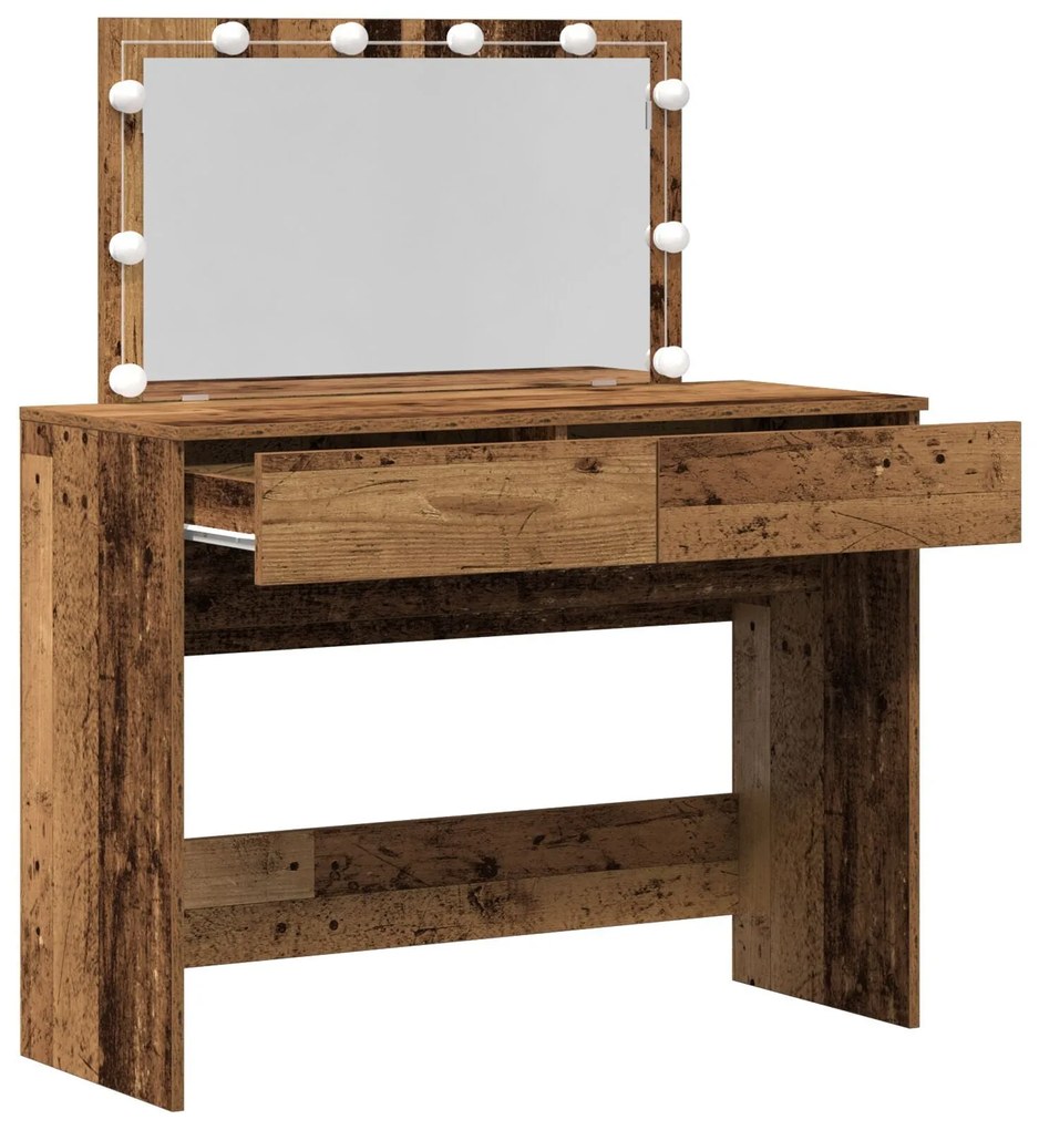 Mesa de Maquiagem com LED Madeira Velha 100x40x120 cm