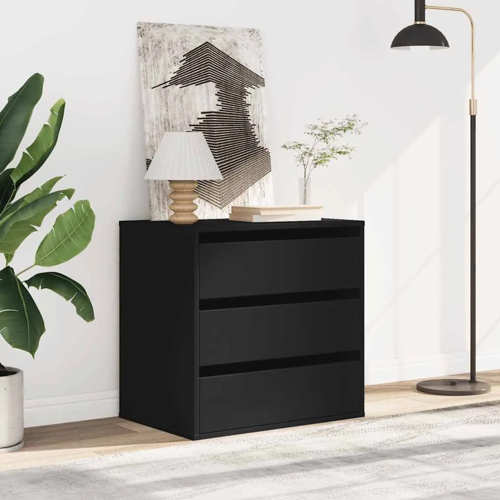 Cómoda com 3 Gavetas - 60x41x58 cm - derivados de madeira - preto