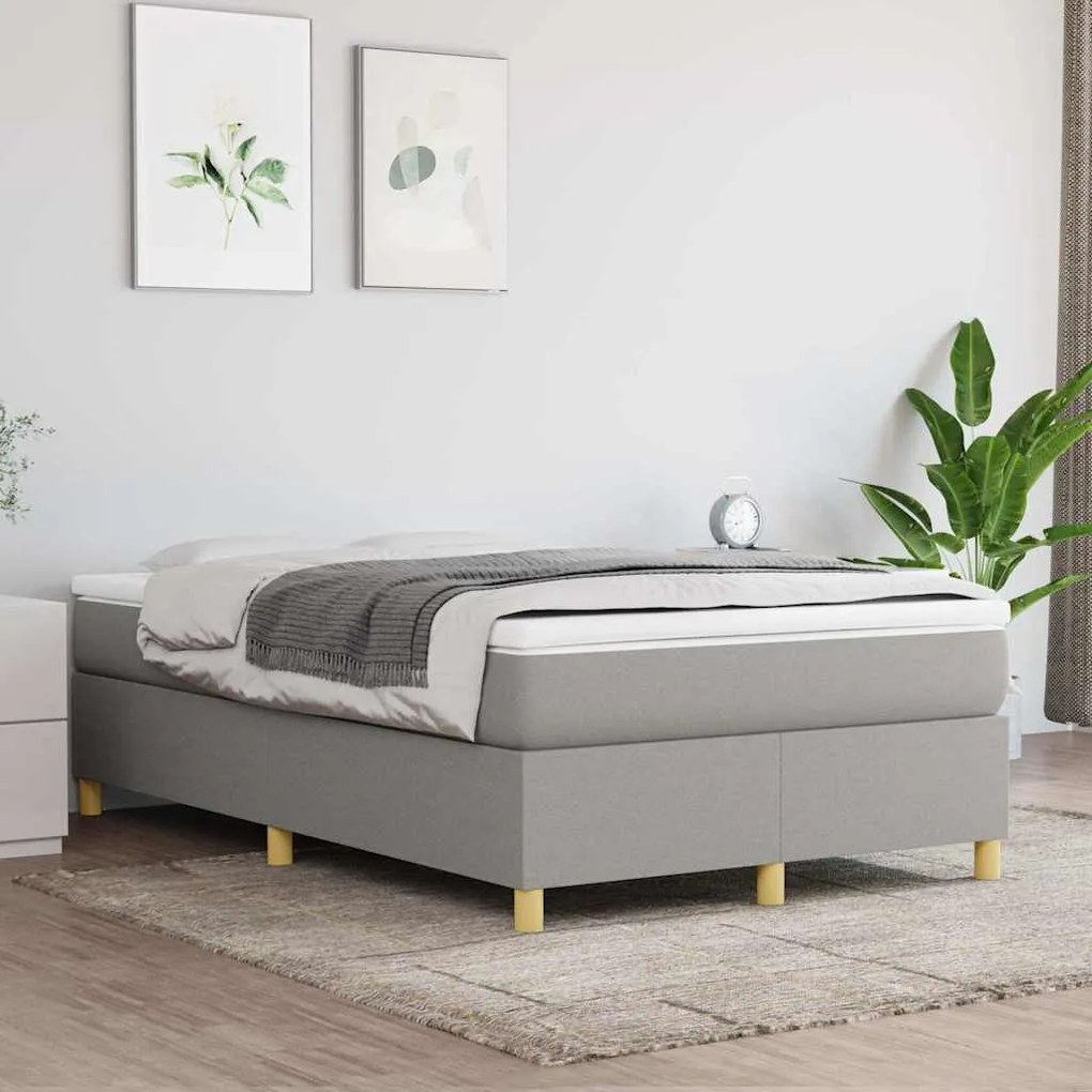 Cama boxspring com colchão 120x190 cm tecido cinzento-claro