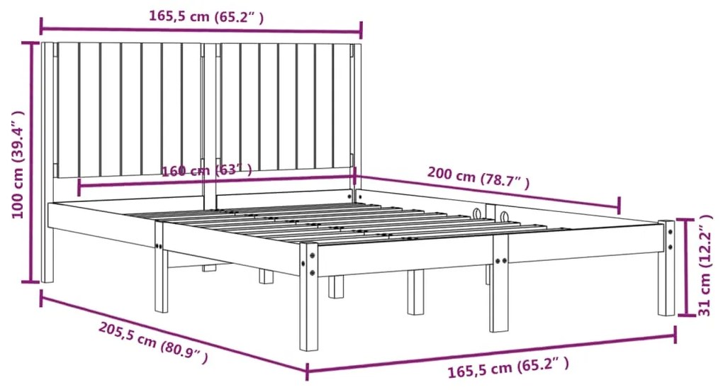 Cama sem colchão 160x200 cm madeira de pinho maciça branco