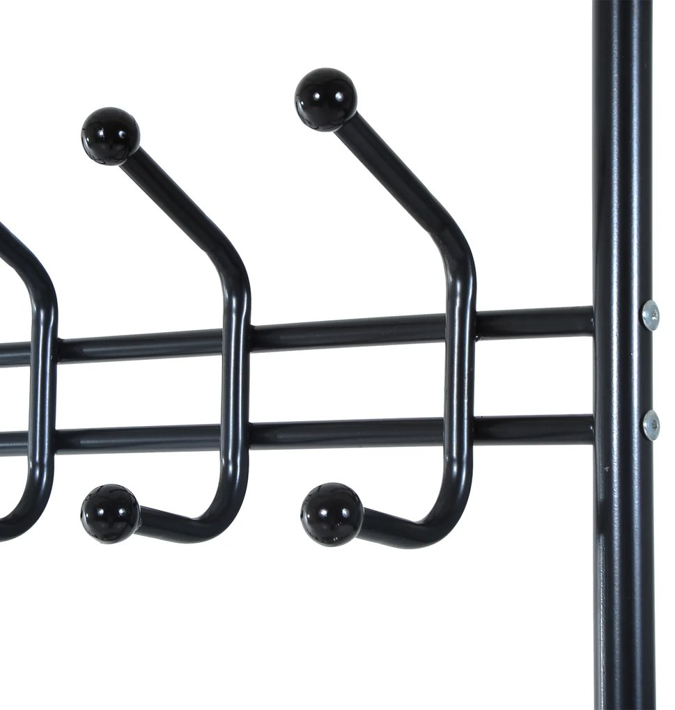 HOMCOM Móvel Cabide de Entrada com 18 Ganchos e Sapateira Armário de Entrada com Cabide com 3 Prateleiras 67x30x185 cm Preto