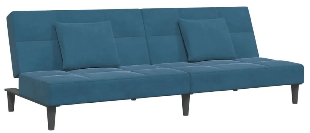 Sofá-cama 2 lugares c/ apoio de pés veludo azul