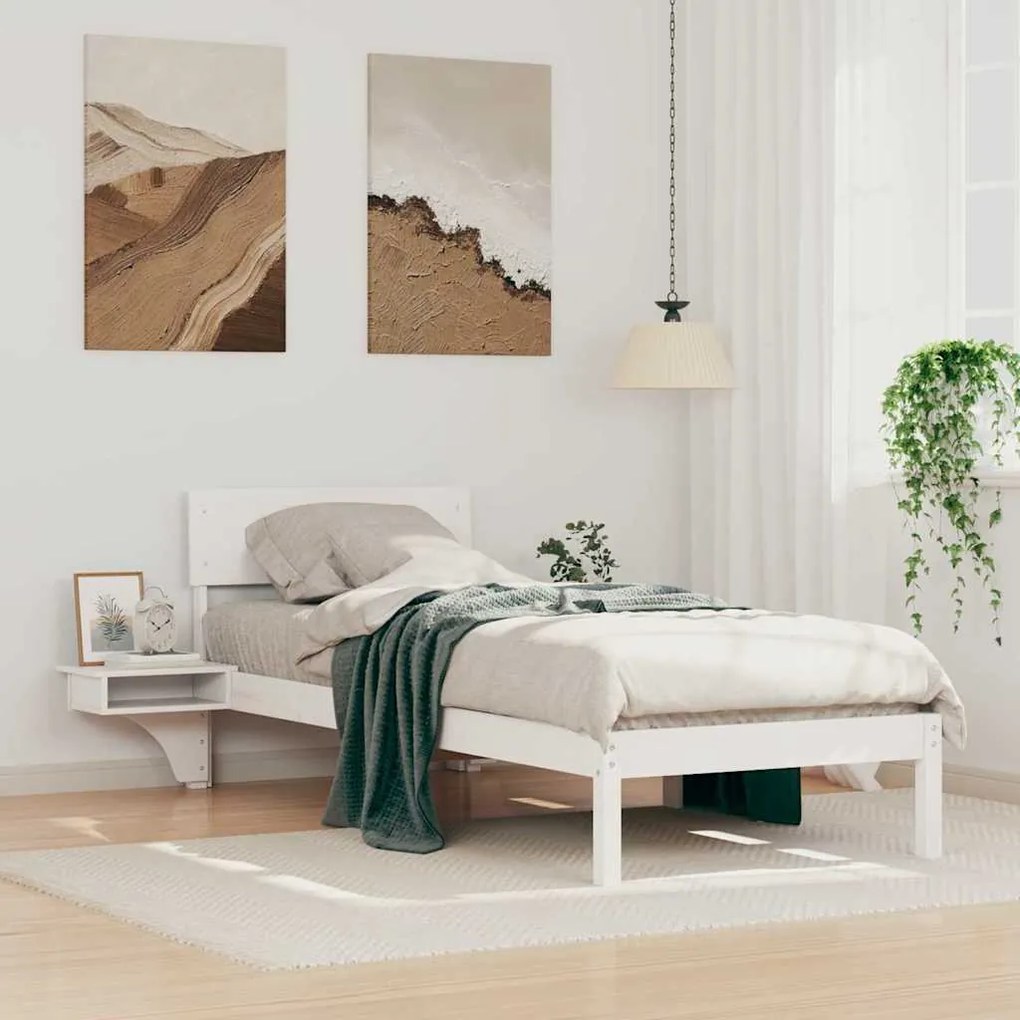 vidaXL Estrutura de cama com mesas de cabeceira com cabeceira Branco