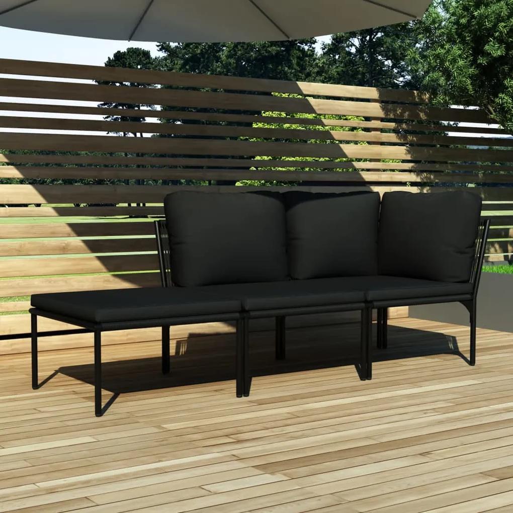 3 pcs conjunto lounge de jardim c/ almofadões PVC preto