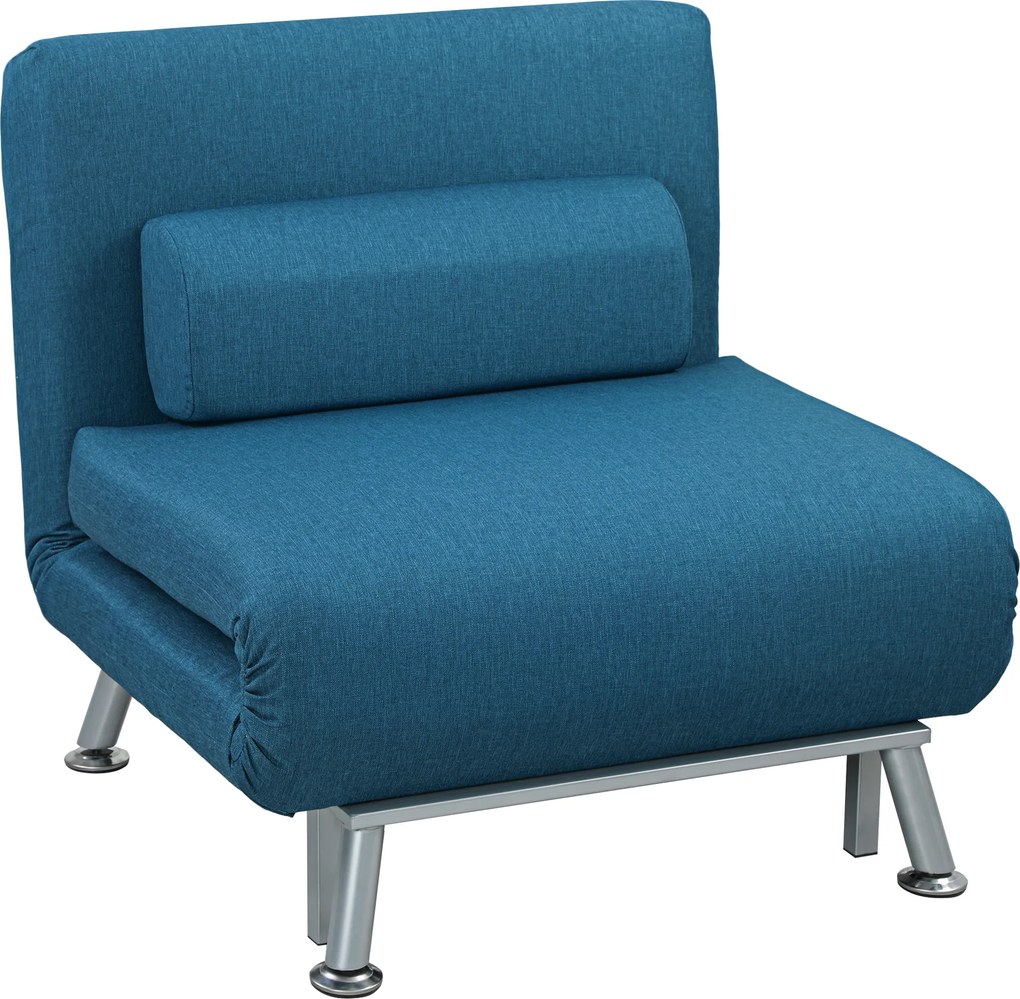 HOMCOM Poltrona dobrável com função de cama, poltrona relax dobrável em imitação de linho, encosto regulável, 75 x 70 x 75 cm, Azul | Aosom Portugal