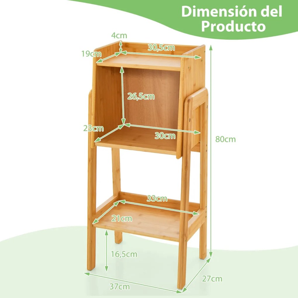 Estante de bambu com pernas e laterais elevadas Organizador de armazenamento moderno para quarto e sala de estar 27 x 37 x 80 cm