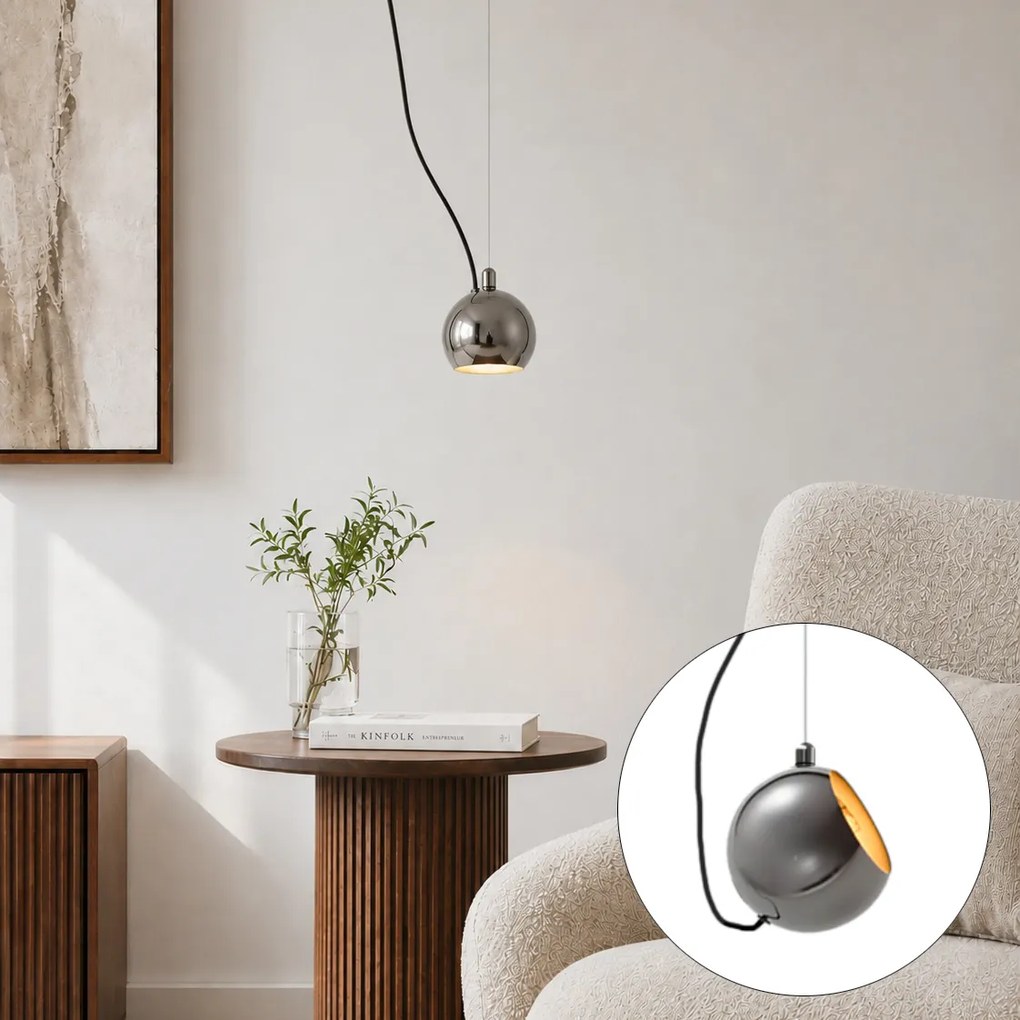 Candeeiro Suspenso de Design Cromado Escuro para Sistema de Calha Monofásico - Slimline Sara