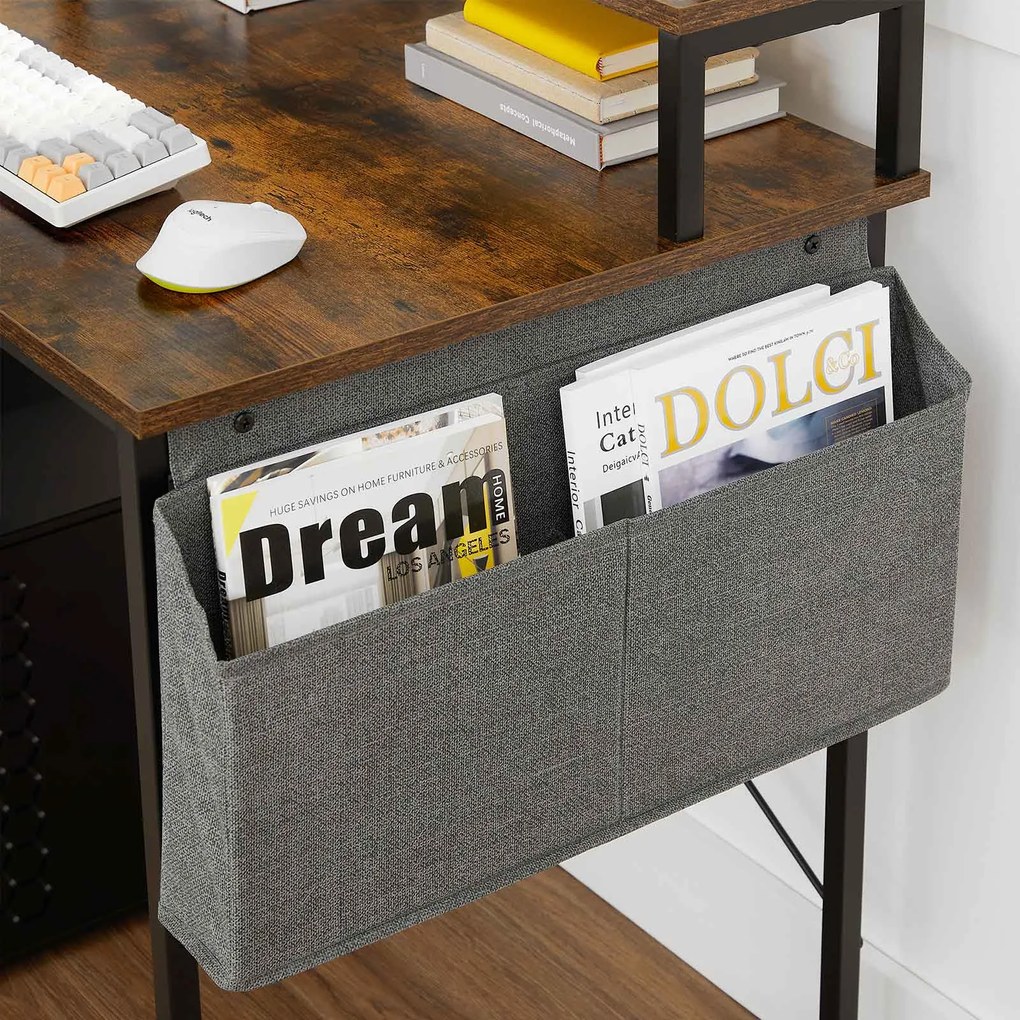 Secretária com suporte para monitor para escritório 80 x 55 x 90 cm Castanho Vintage-preto