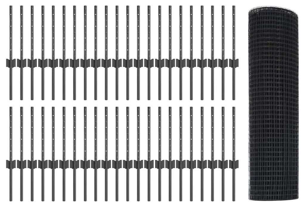 vidaXL Cerca e Poste Cinzeto 0,4 x 100 m Aço