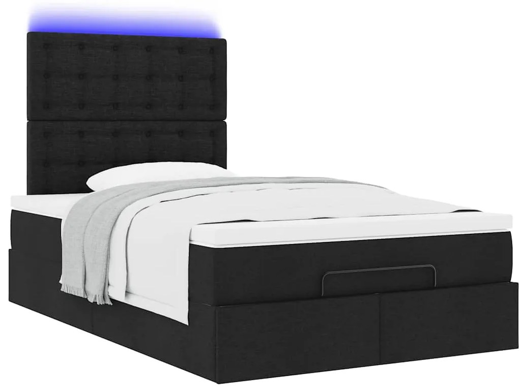Estrutura de cama otomana com colchão preto 120x190 cm tecido