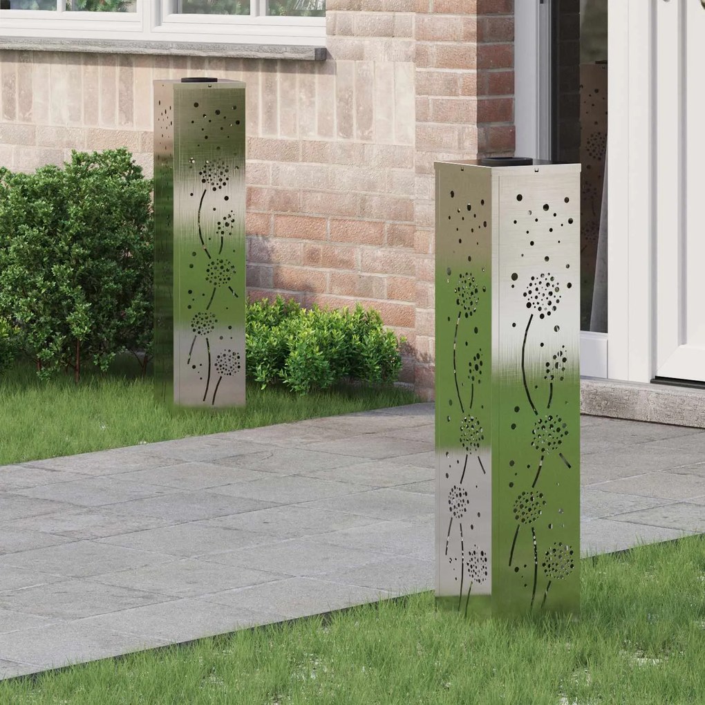 vidaXL Luz Solar LED de Caminho 2 pcs Prateado Aço inoxidável