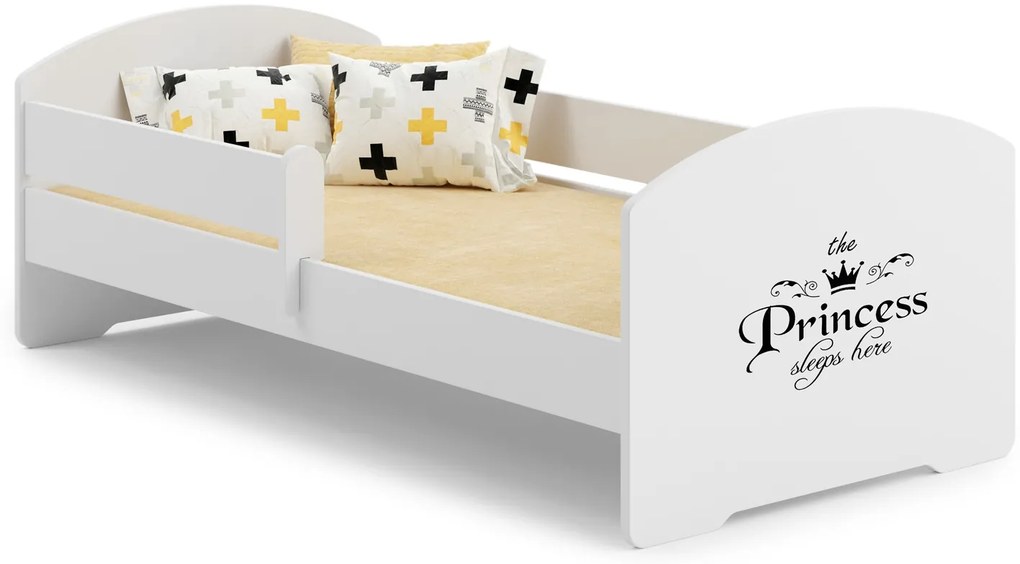 Cama infantil arte princesa LUK 160x80 branca com grades - colchão e estrado incluído