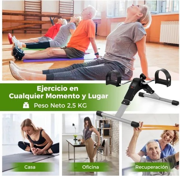 Mini bicicleta de exercício dobrável com resistência ajustável para pernas e braços Máquina de exercício com pedal para escritório em casa Preto